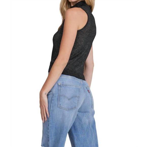 NEW MINNIE ROSE viscose sleeveless mock neck top in black - Picture 2 of 4